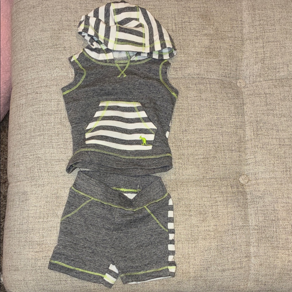 First Impressions Gray and Green Striped Set
